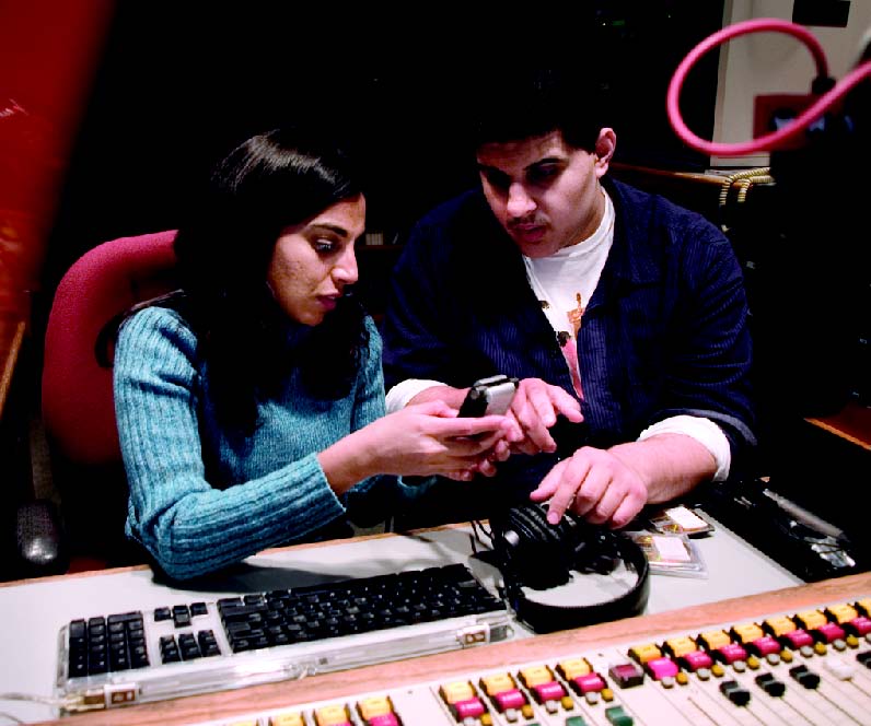 Czerina Patel works in the studio with radio rookie Rocky Tayeh.