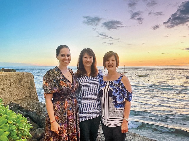 Justine Stamen Arrillaga ’92, Christine Shin Yin ’92 MAT, and Jodi Shin Yamamoto ’93 