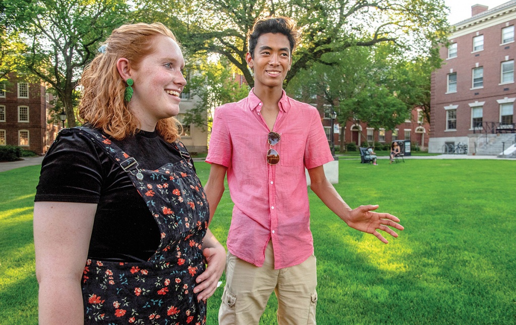 Image of Maddie Walters and Alejandro Ingkavet on Brown campus green