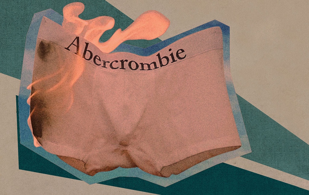 Illustration of Abercrombie mens underwear on fire