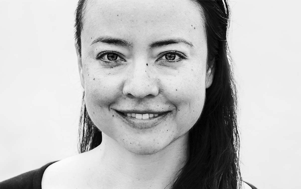 Close-up black and white image of Eirene Tran Donohue