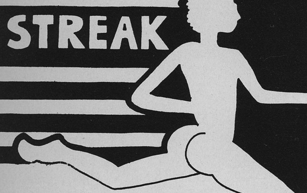 BAM archival illustration of a streaker with the word "STREAK" 