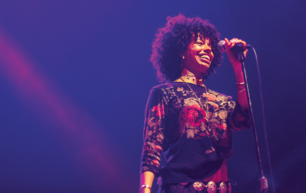 Musician on stage with microphone
