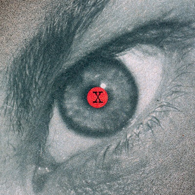 Illustration of an eye with a red pupil.