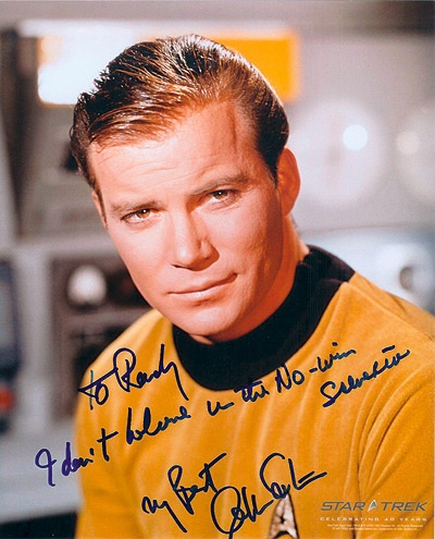 A signed photo of a Star Trek character dedicated to Randy Pausch.