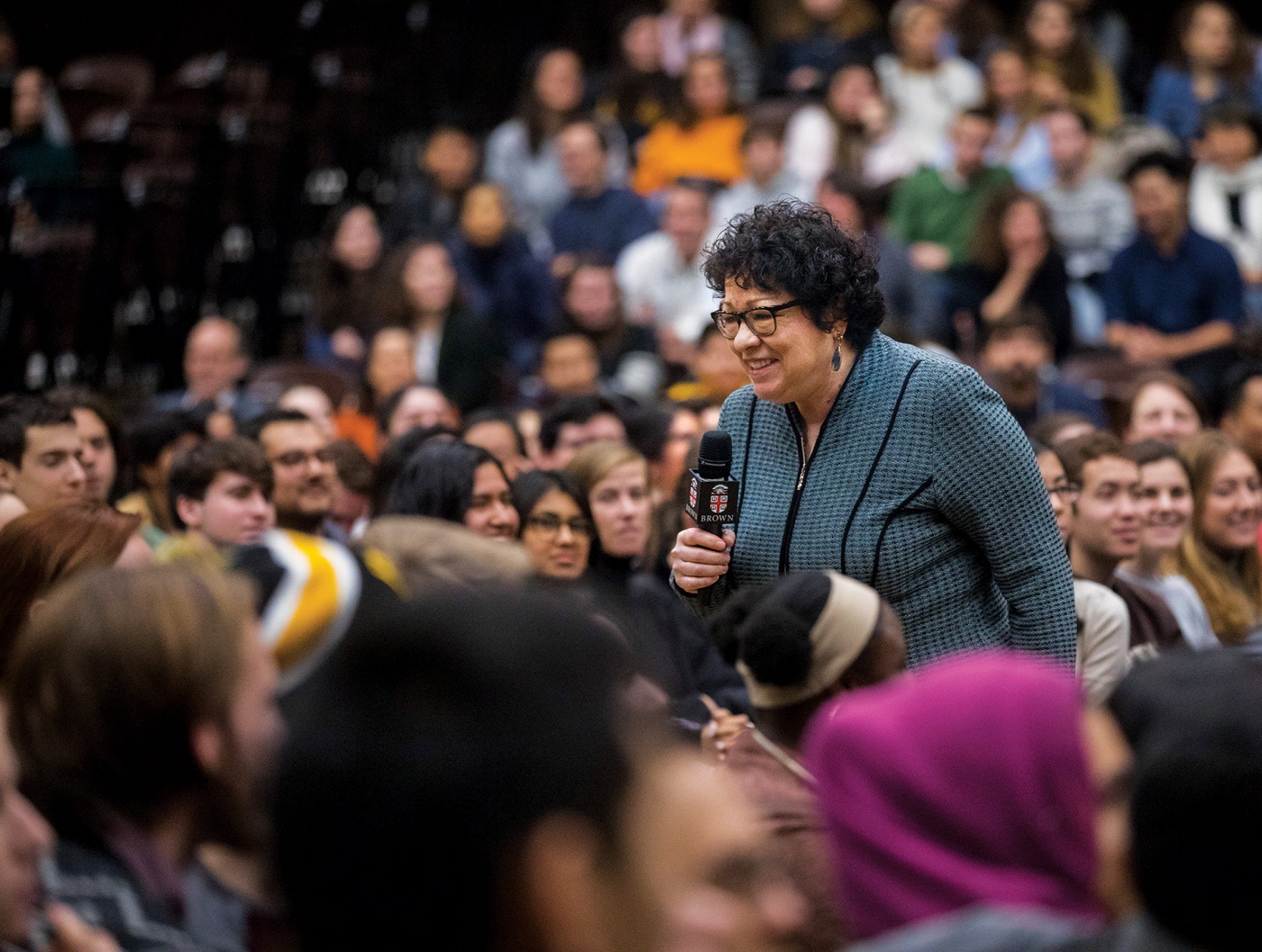 Justice Sonia Sotomayor walking among Brown students