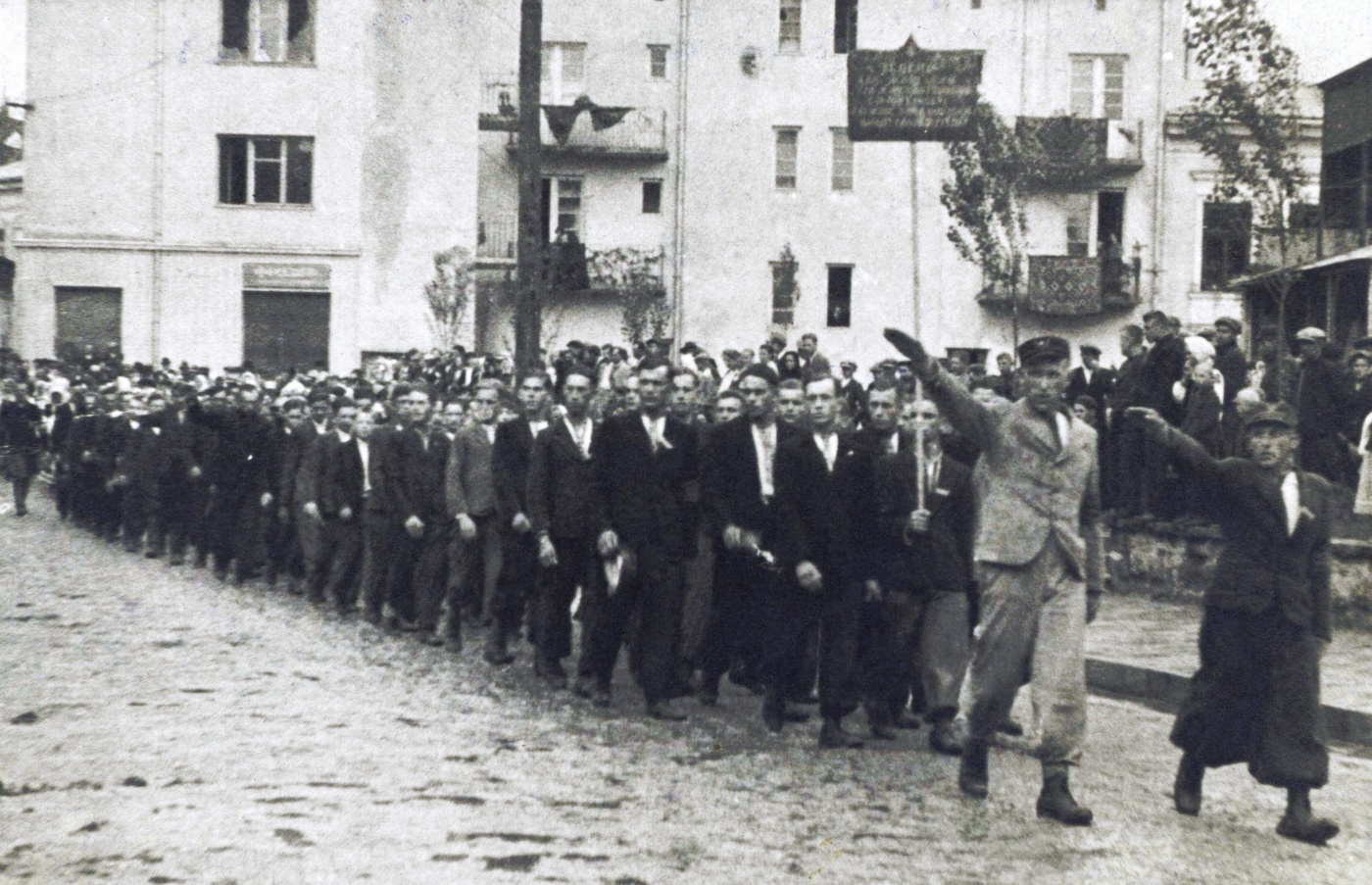 Volunteers for Waffen-SS Division “Galicia” march in Buczacz in 1943. Most, who wanted an independent Ukraine, would  end up fighting the Soviets on the eastern front.