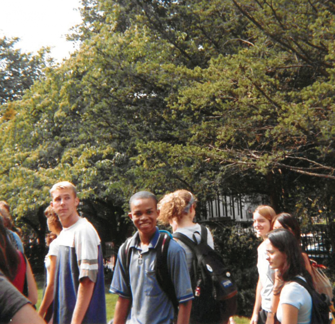 St. Clair walking through the Van Wickle Gates as a first-year in fall 2001. 