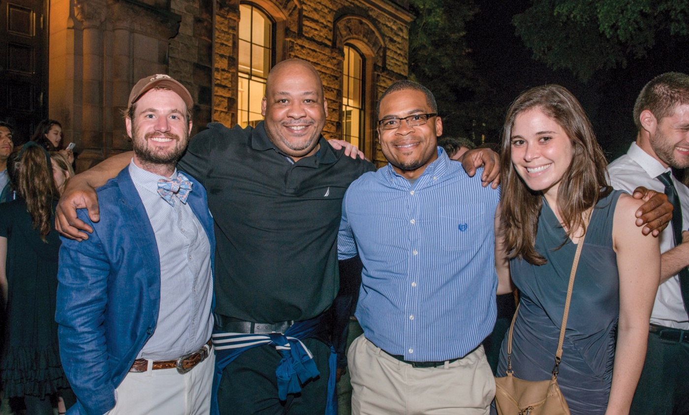 Scott Poulson-Bryant with Brown ’08 buds Dobbs Hogoboom, Beau Gaitors, and Mackenzie Staffier