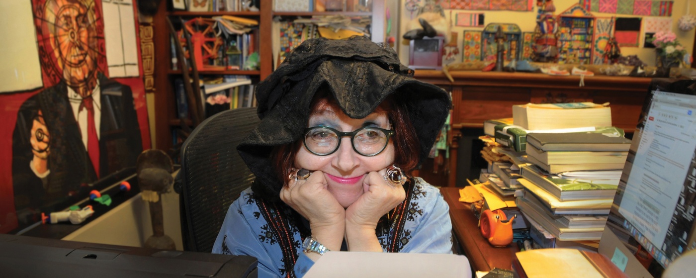 Photo of professor Felicia Nimue Ackerman in her office.