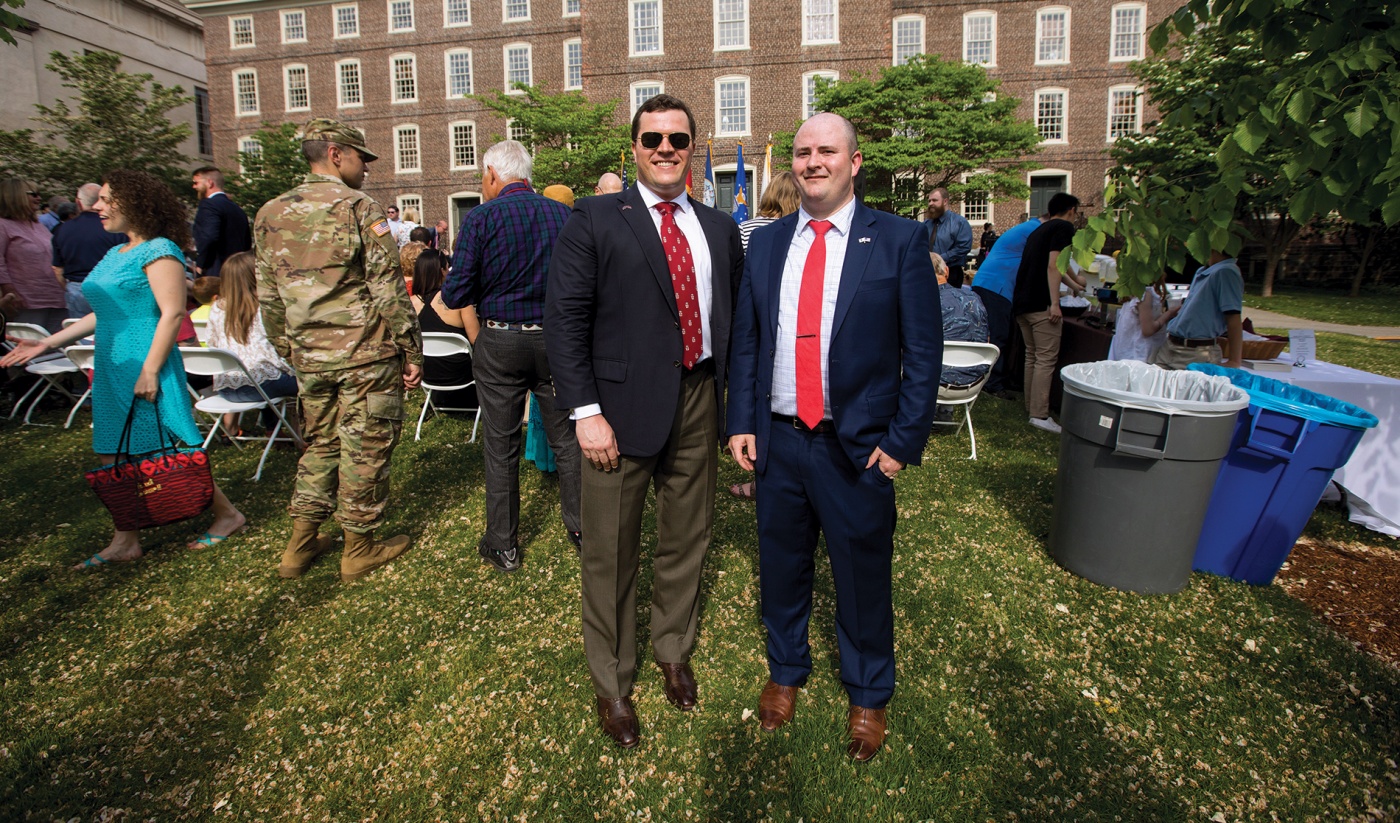 Scott Quigley ’05, mentor, and  Davin Lewis ’19, mentee, after the commissioning ceremony.