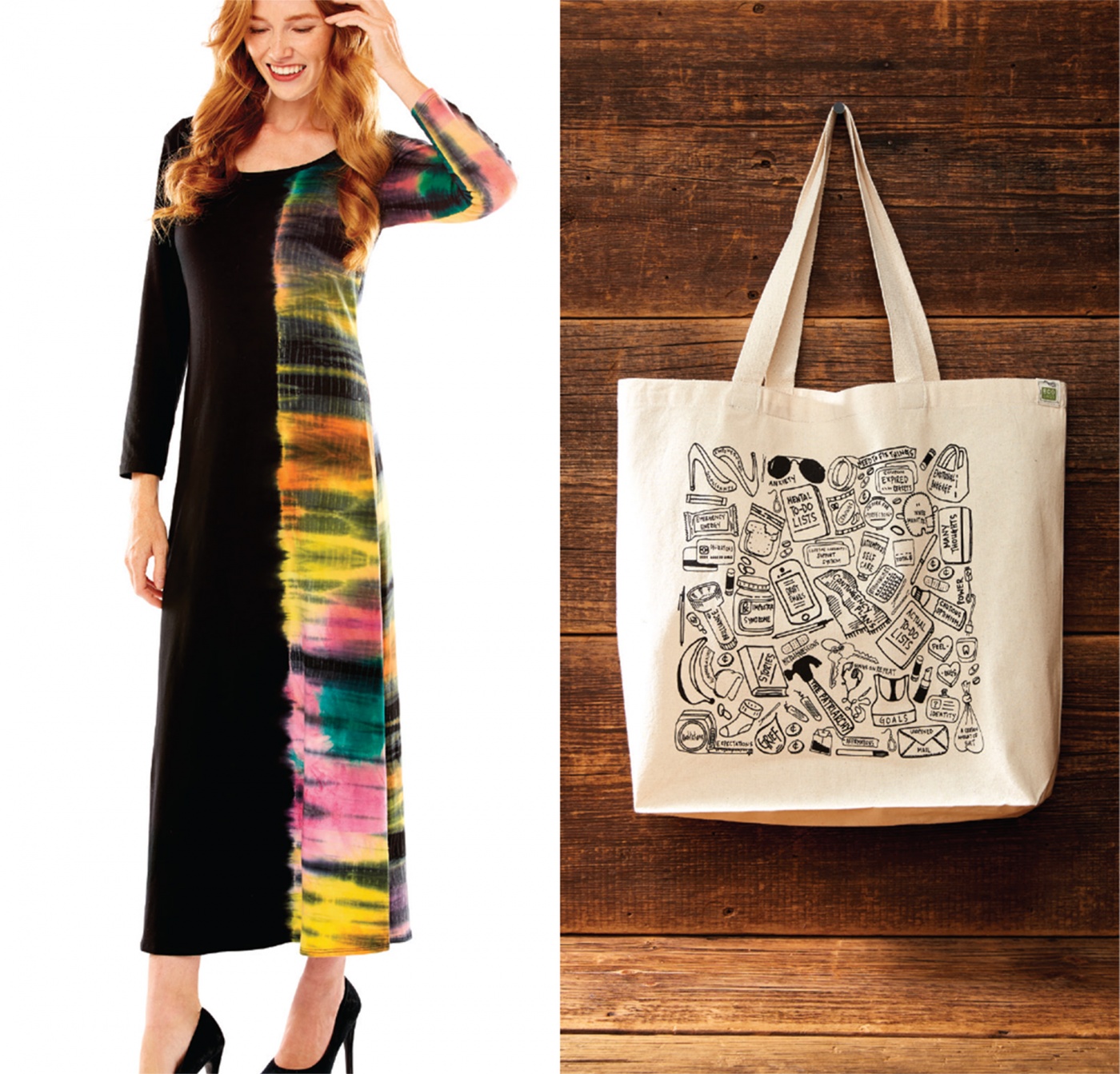 tie dye dress and tote