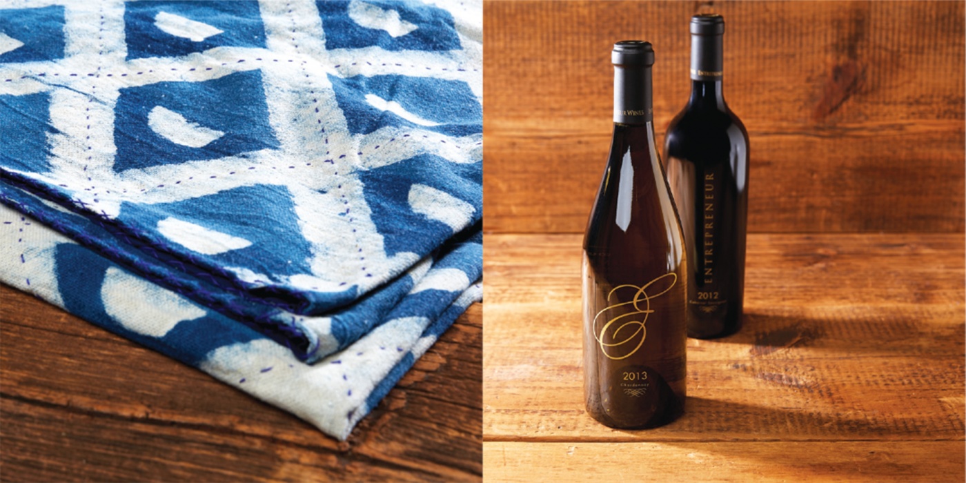 batik throw and wine