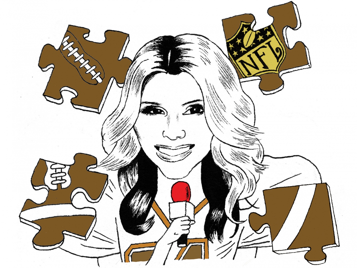 Line illustration of Liz Loza with a microphone