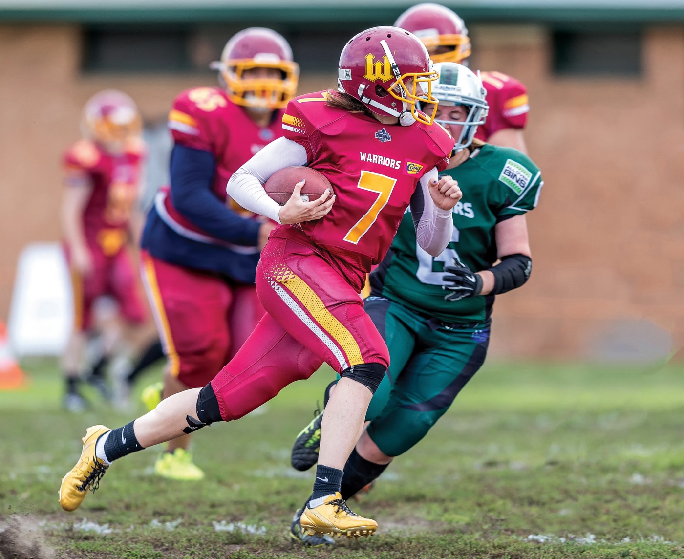 Heather Marini playing tackle football in Australia