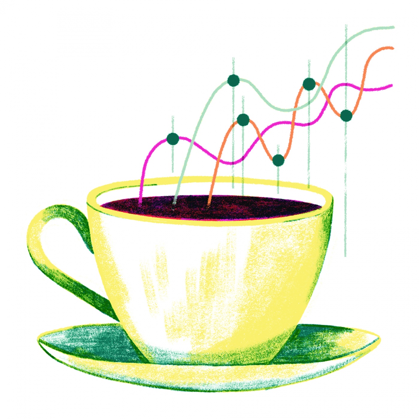 illustration of cup of coffee with a fever graph in its steam