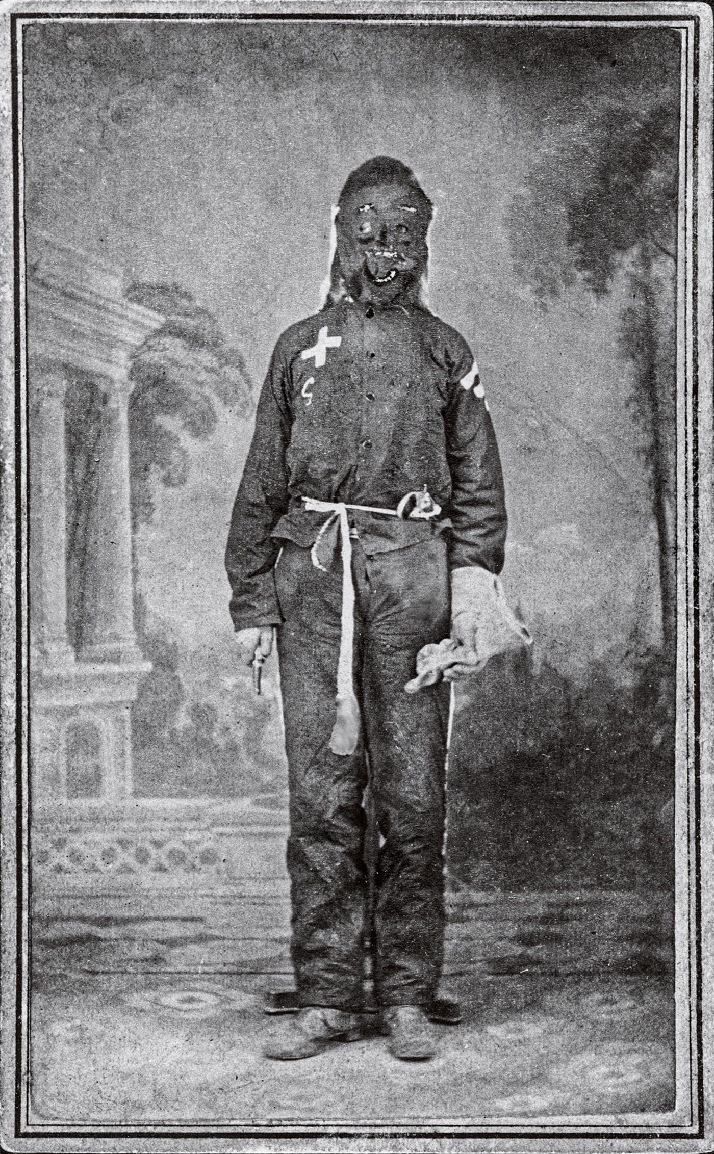 An 1871 carte de visite—a “calling card” photo—of a Klansman