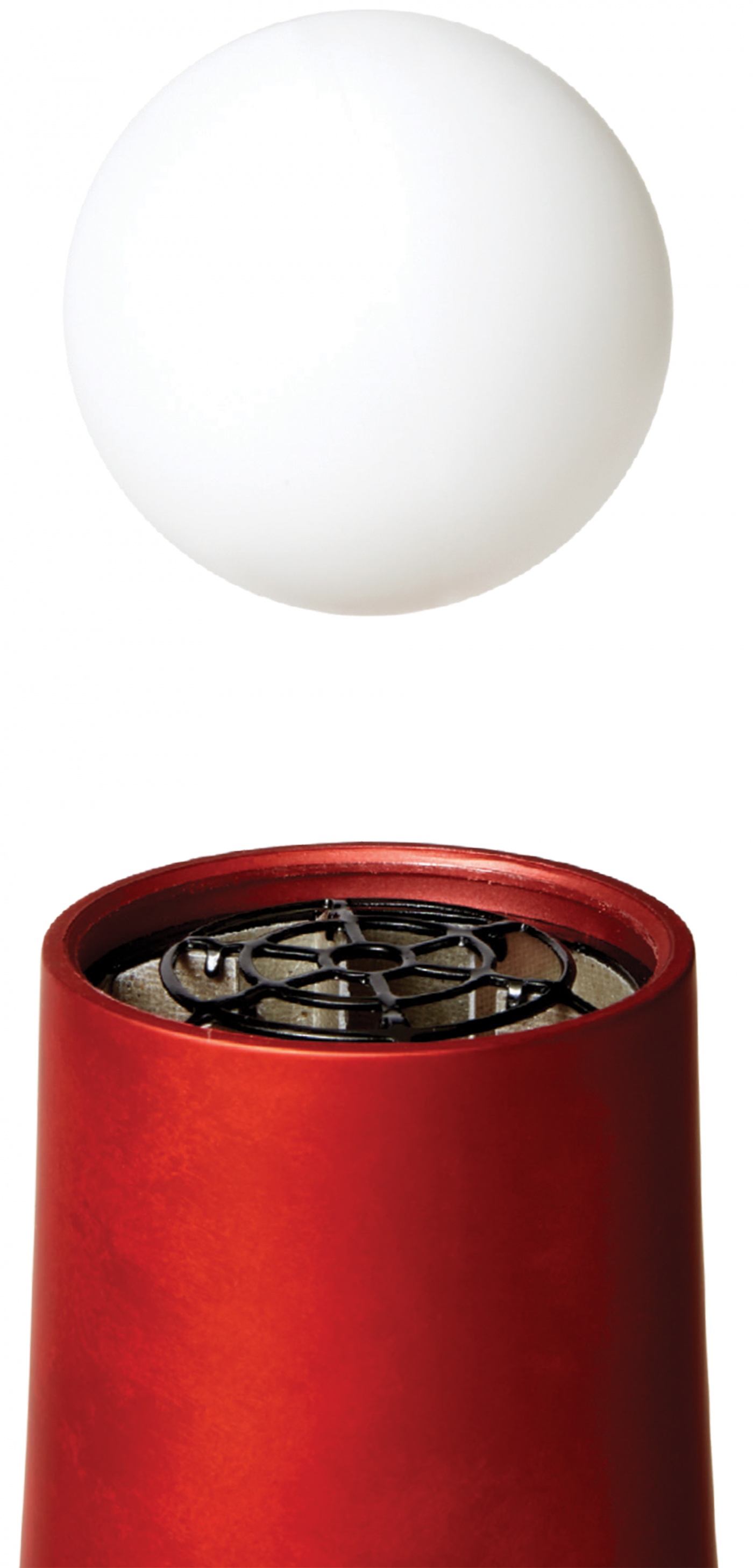 photo of a ping pong ball and hair dryer