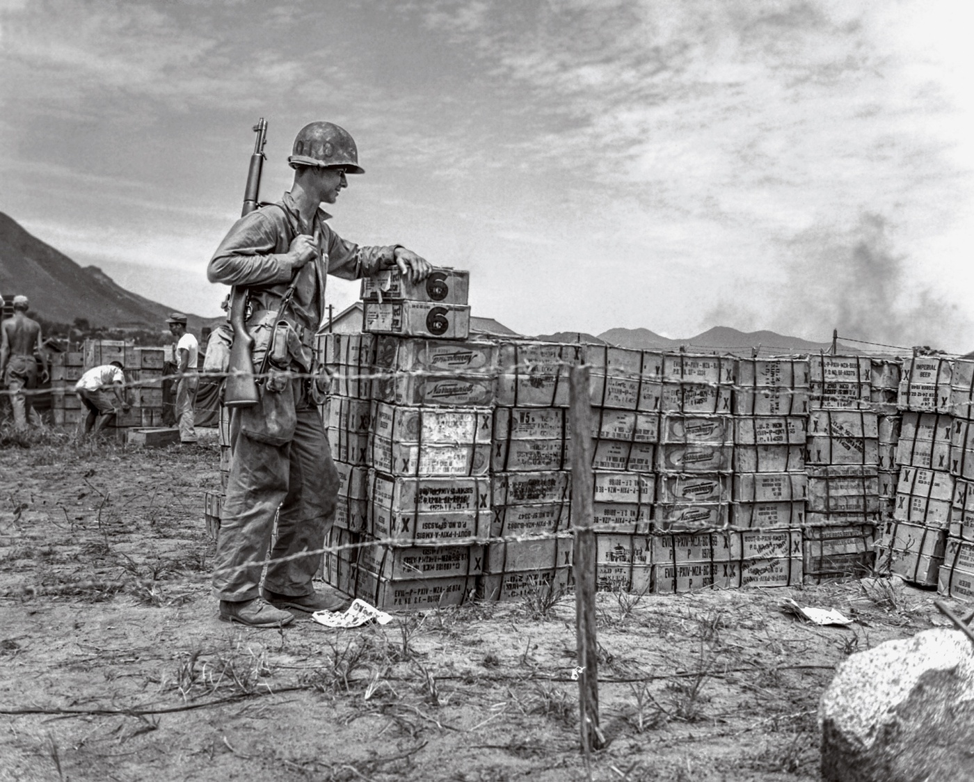 American soldier guards the beer rations