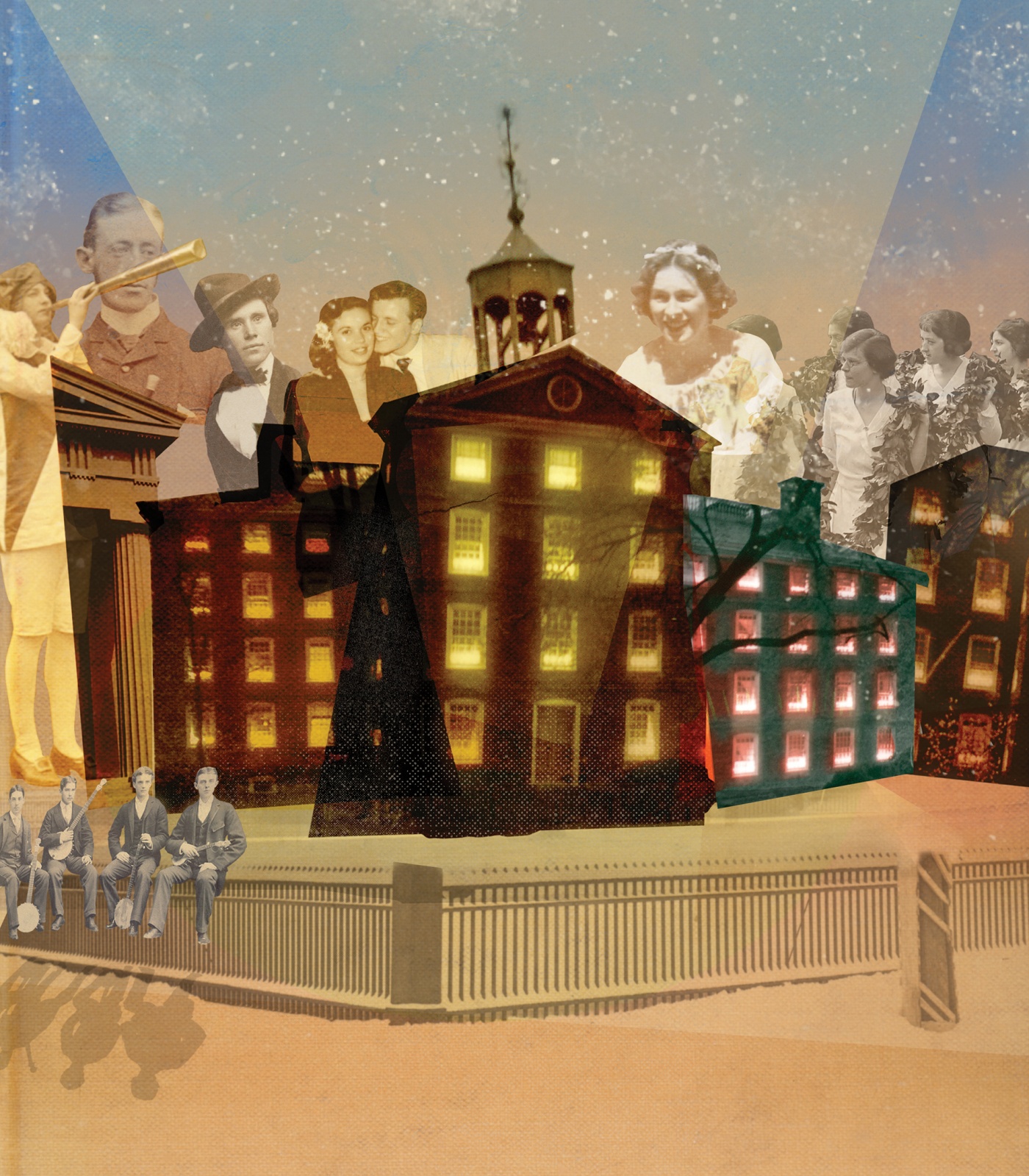 collage illo of UHall illumination