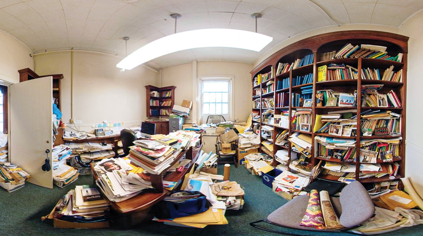 Image of Dzidzienyo's two-room office showing volume of his collection