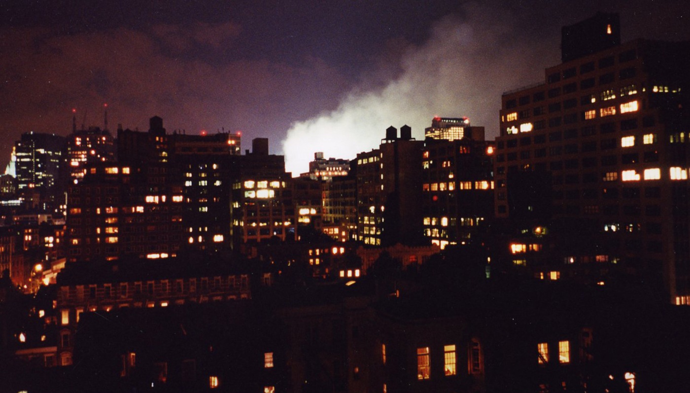 Image of smoke at world trade center tower site at night