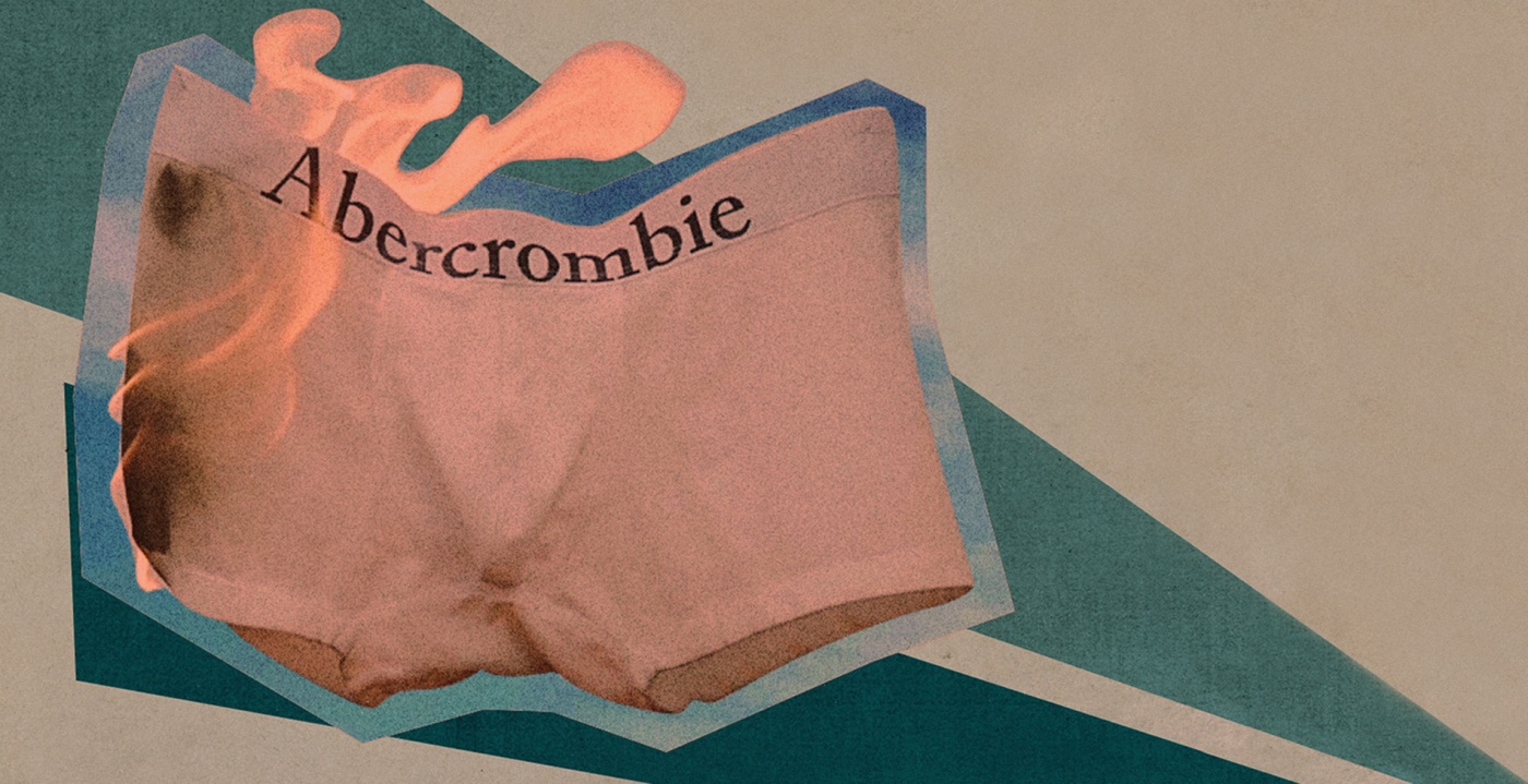 Illustration of Abercrombie mens underwear on fire