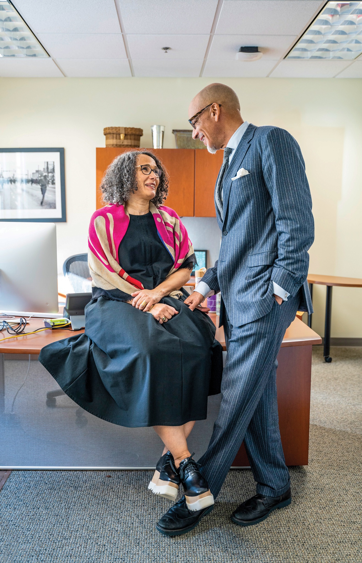 Photo of Tricia Rose and Andre Willis in Rose's office
