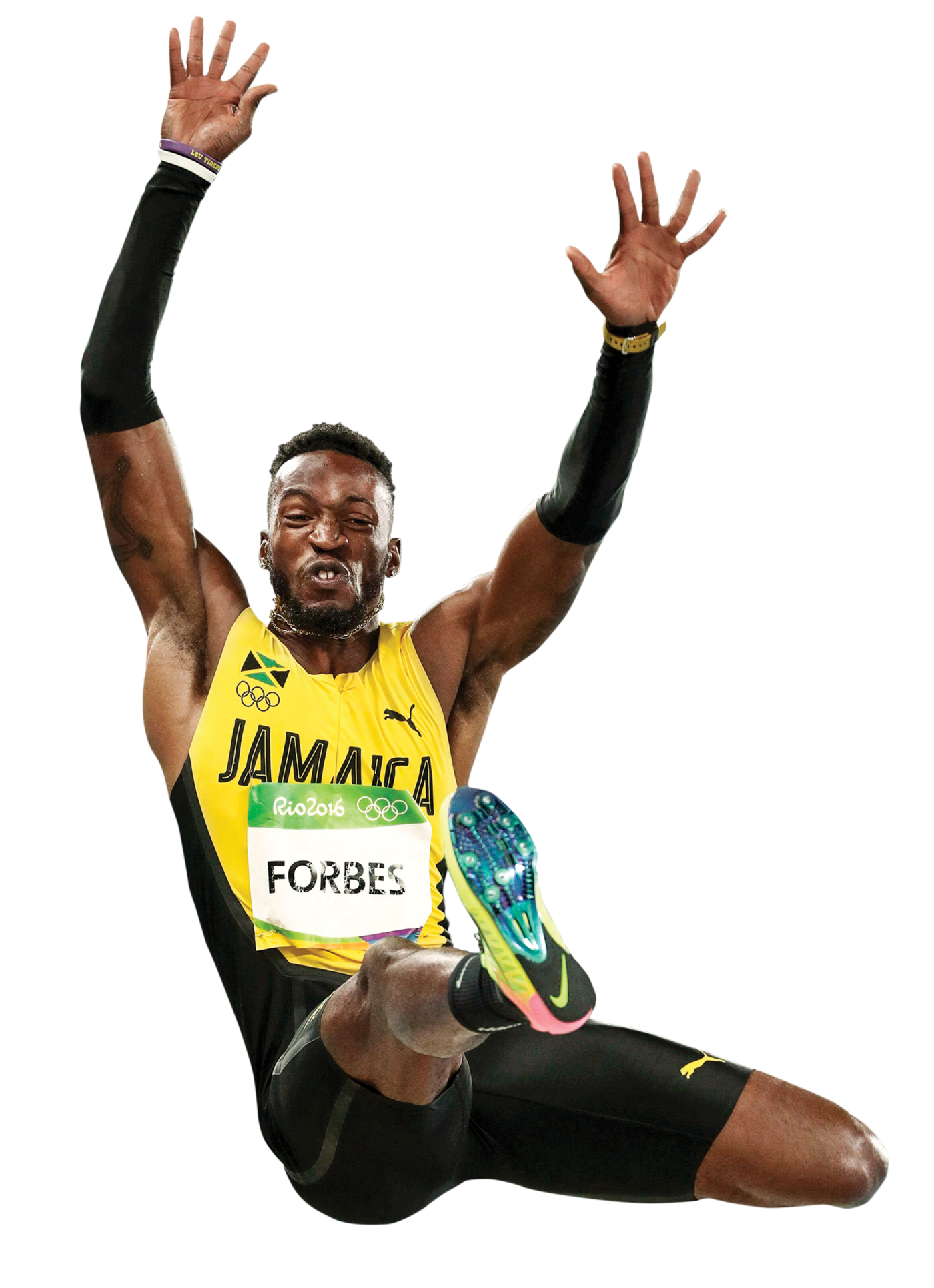 Image of Damar Forbes in flight: Rio Olympics, 2016