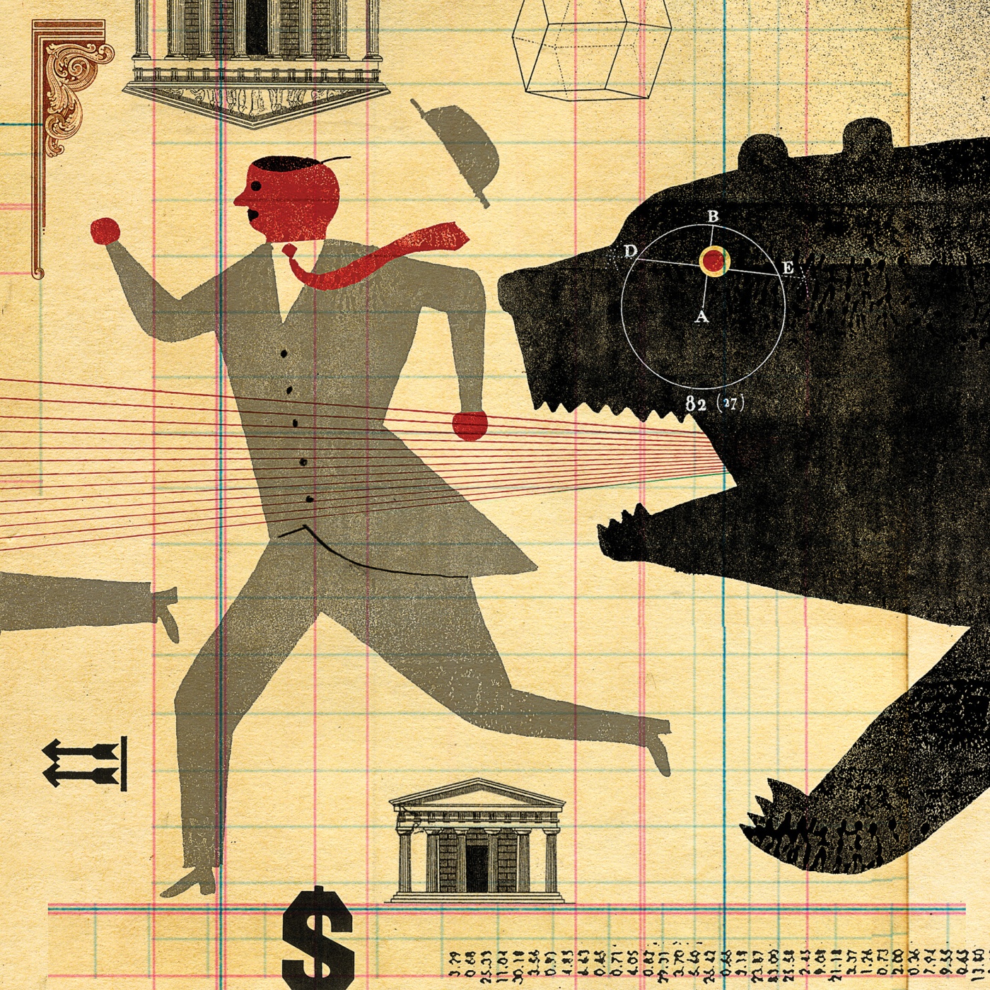 illustration of a man being chased by a bear