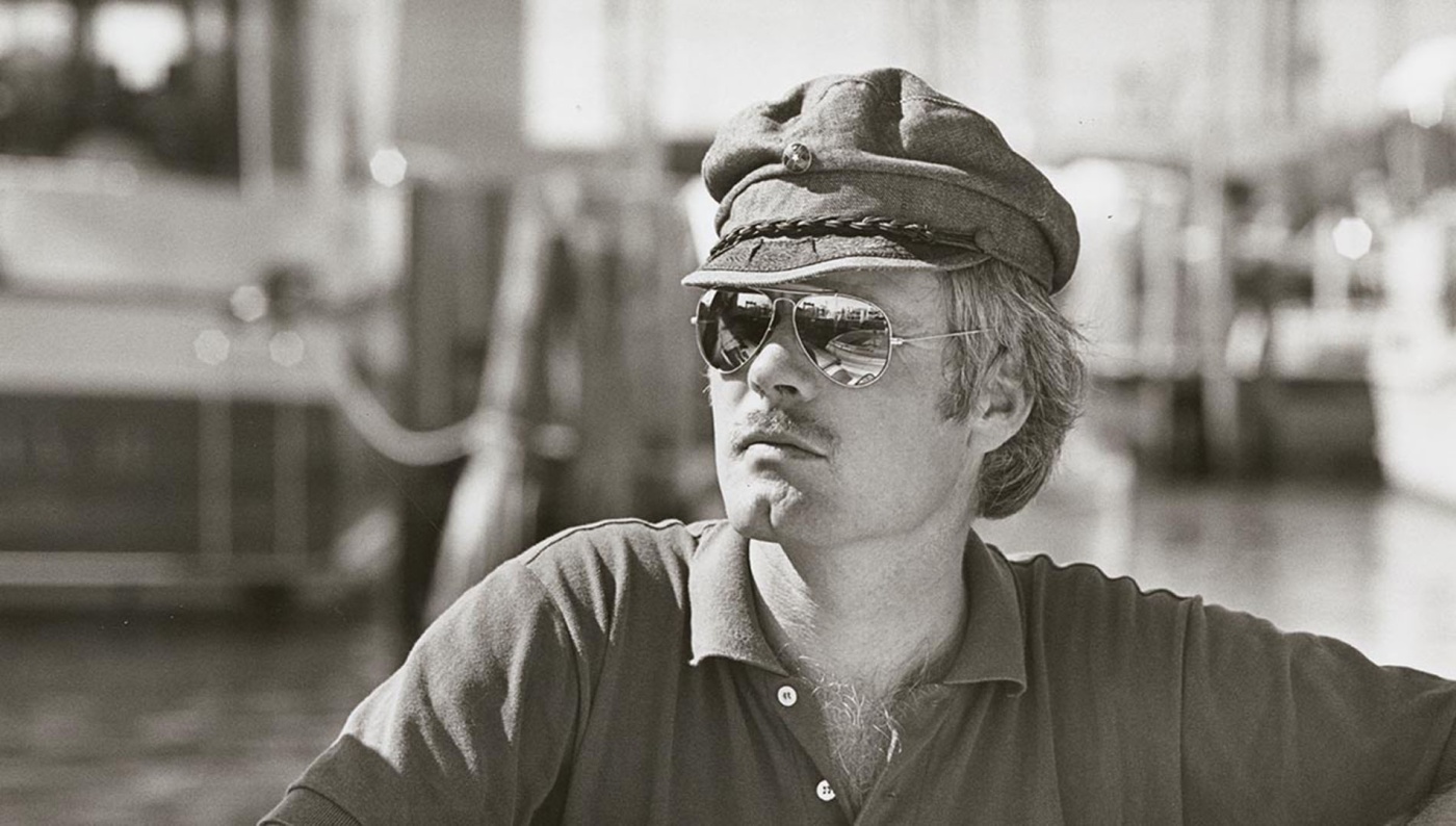 Black and white image Ted Turner at America's Cup in 1977 by John Foraste