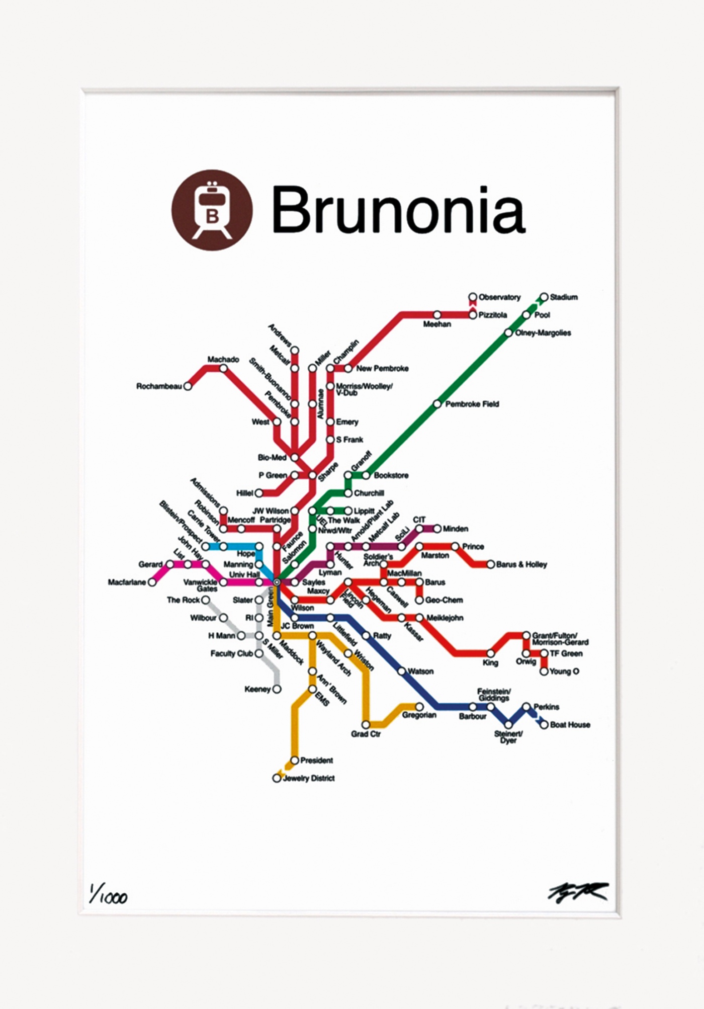 subway map style print of the Brown environs
