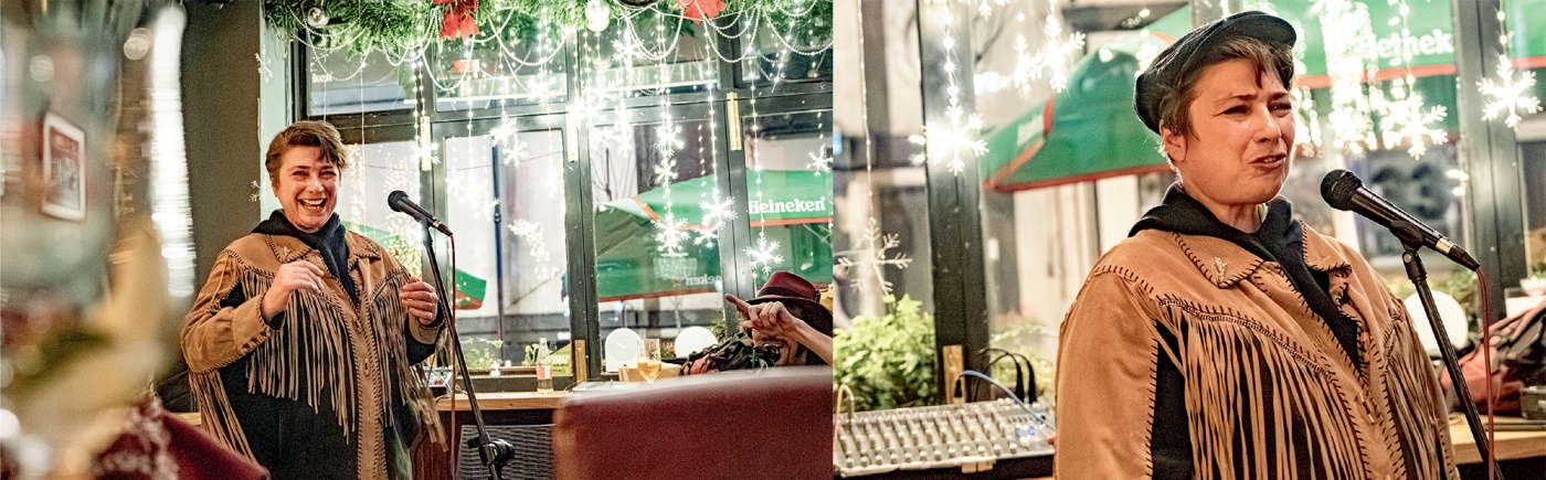 diptych of Annie performing in Cork City