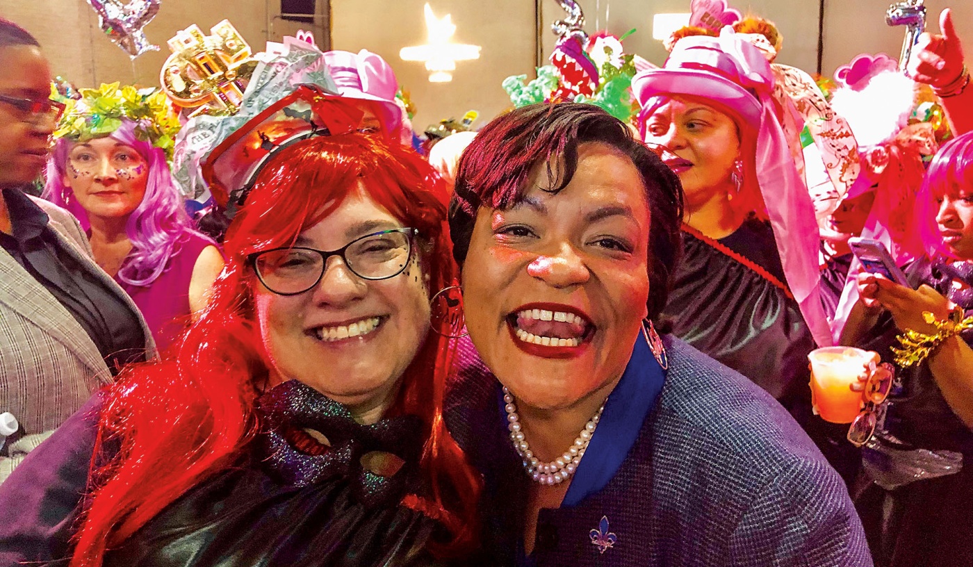 Image of Stephanie Grace and New Orleans Mayor LaToya Cantrell smiling at a party.