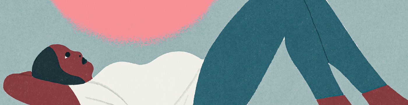Illustration by Suvi Suitiala of a pregnant person laying down and looking up.