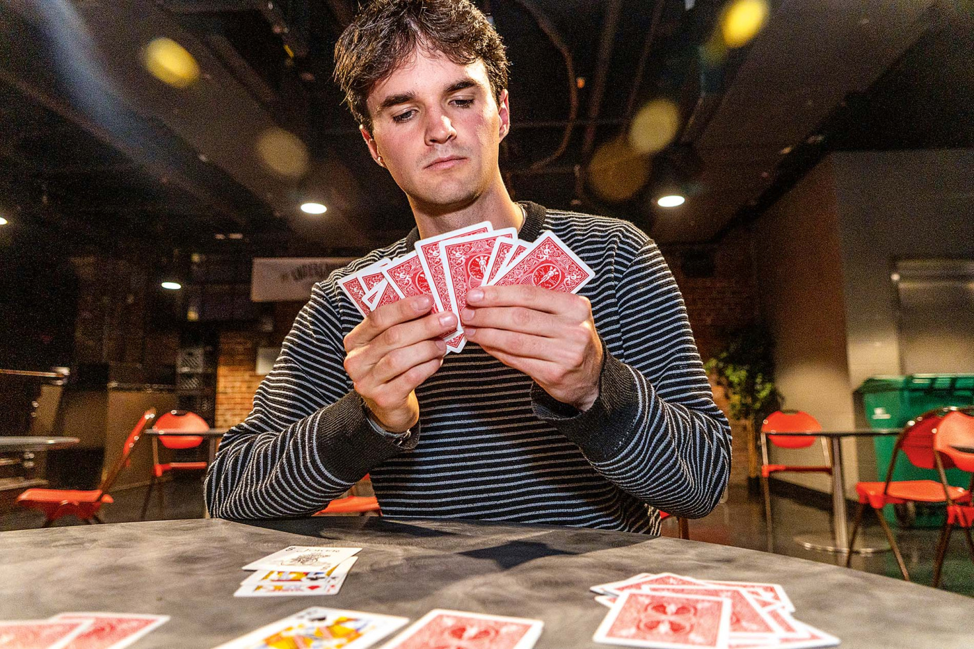 A person playing cards