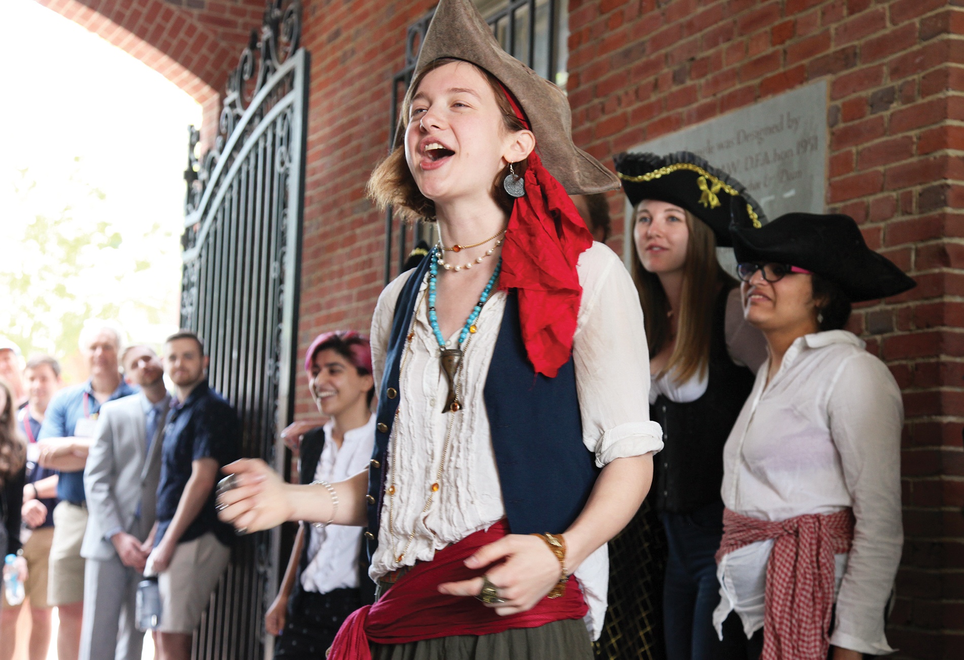 The Pirate Scummy (Charlotte Senders ’18) sings out during a Reunion event in May. 
