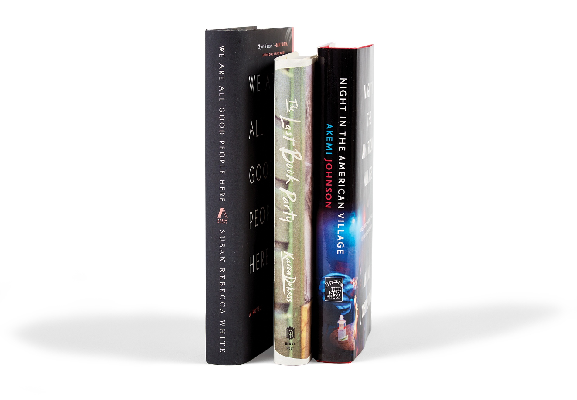 Image of books by Karen Dukess ’84, Akemi Johnson ’04, and Susan Rebecca White ’99