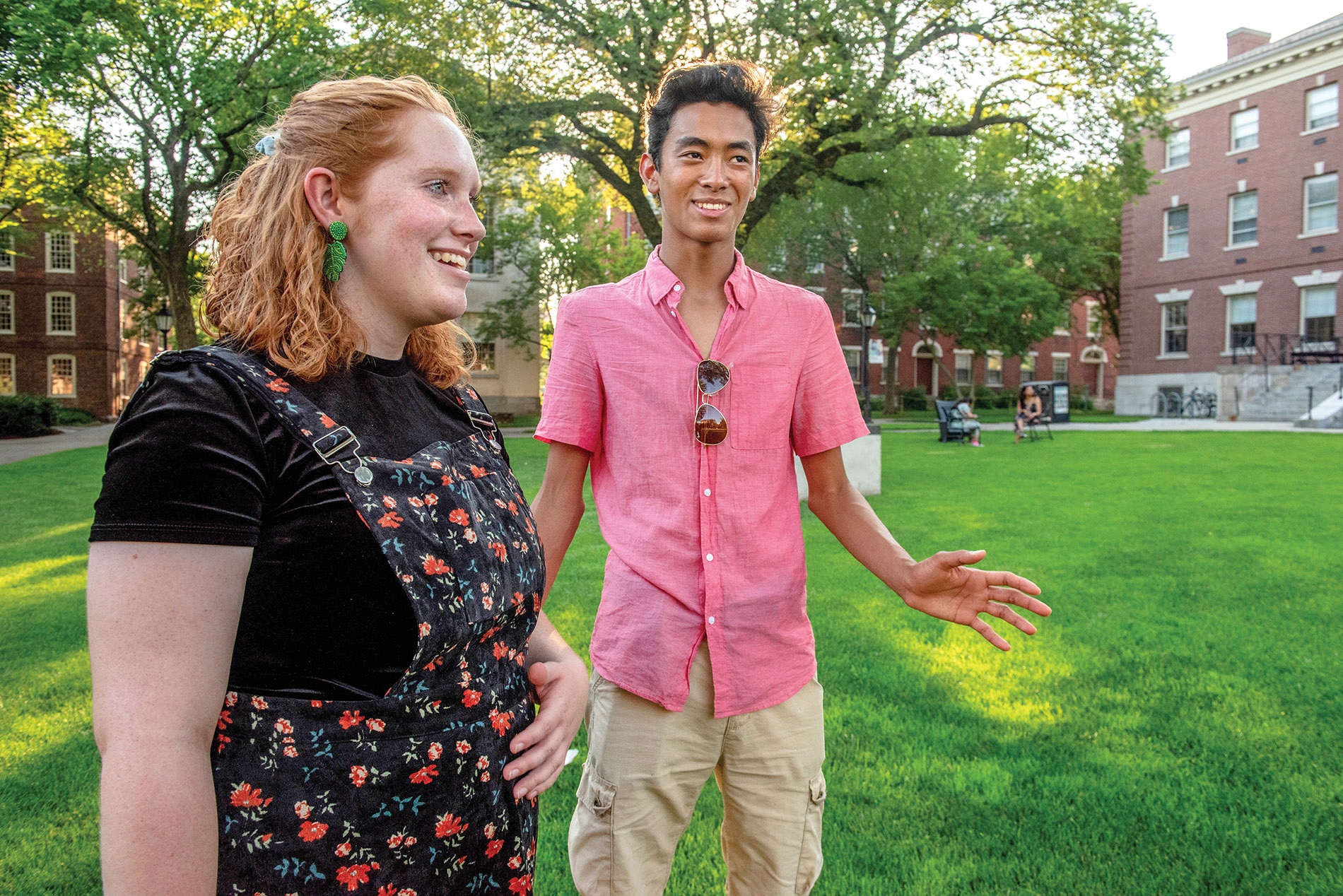Image of Maddie Walters and Alejandro Ingkavet on Brown campus green