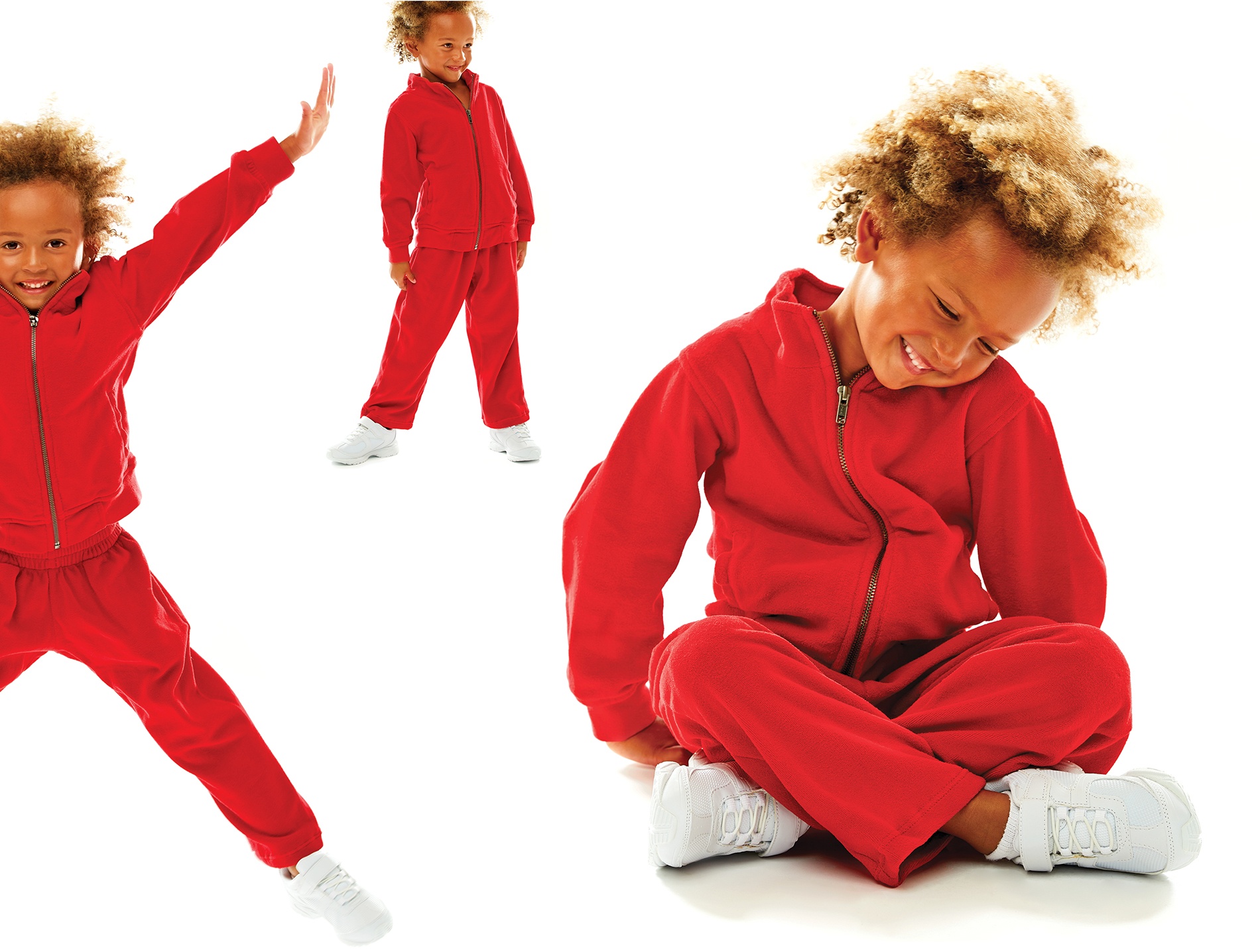 little girl in red velour tracksuit