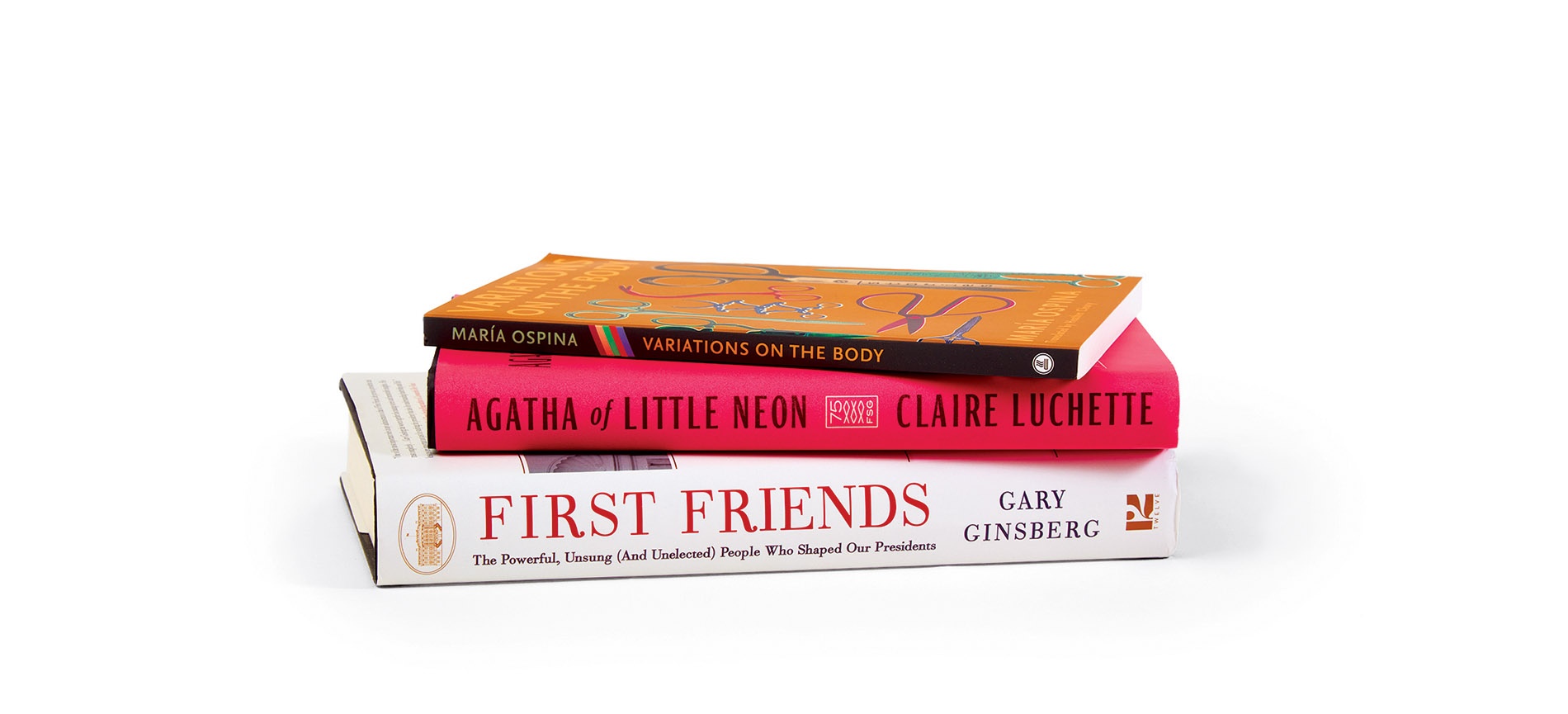 Books by Claire Luchette, Gary Ginsberg, and Maria Ospina