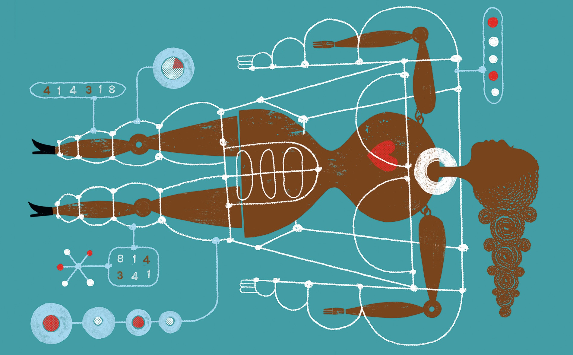 Illustration by Melinda Beck of a human with a diagram of female body around it