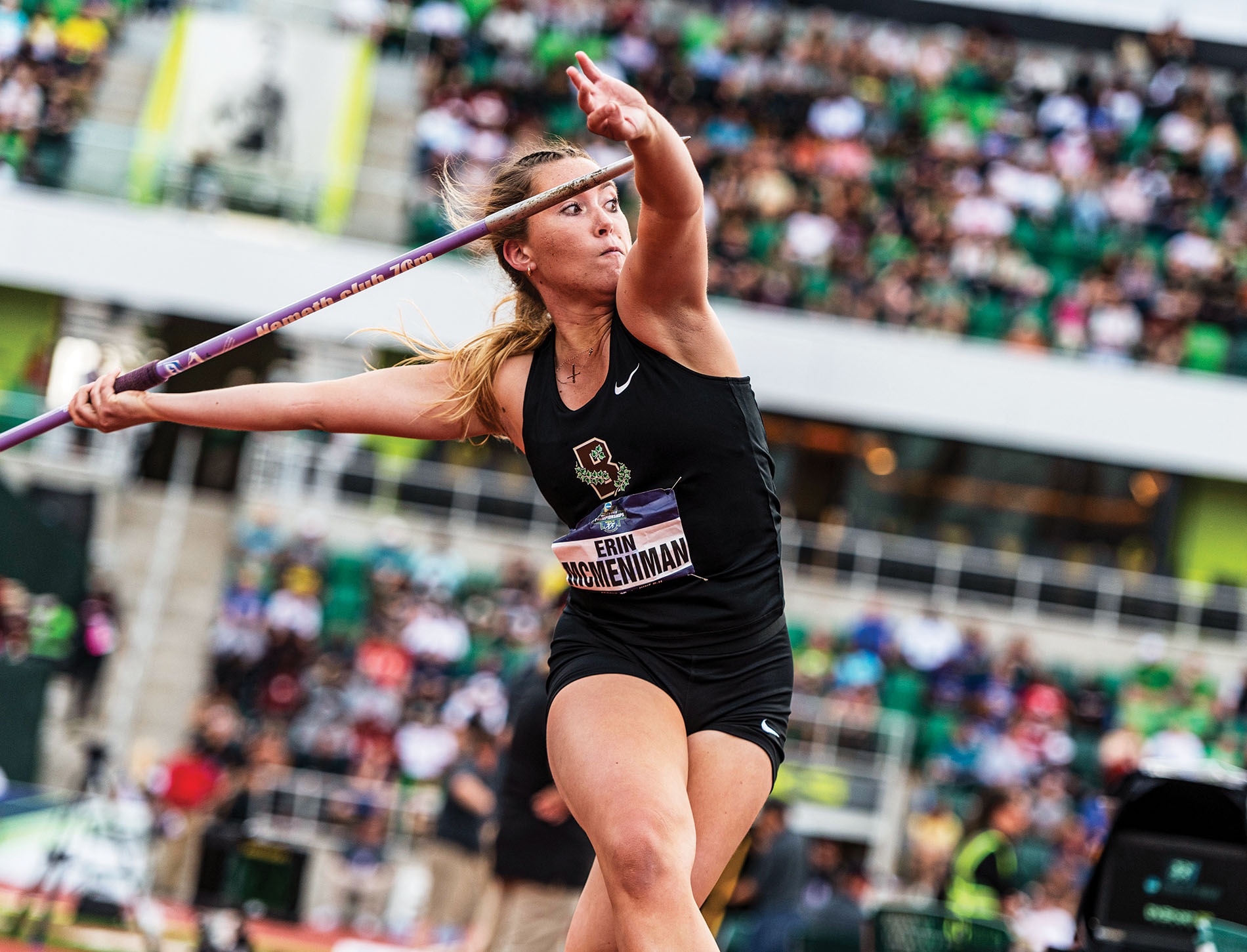 Image of Erin McMeniman throwing a javelin at the NCAA East Preliminary competition