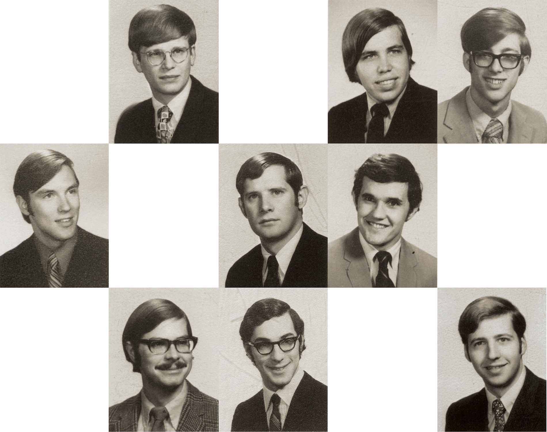 senior portraits of nine of the first med school graduates