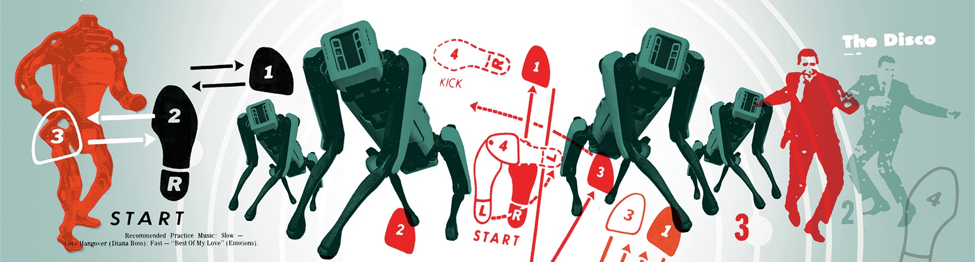 Illustration by Andy Martin of robots dancing