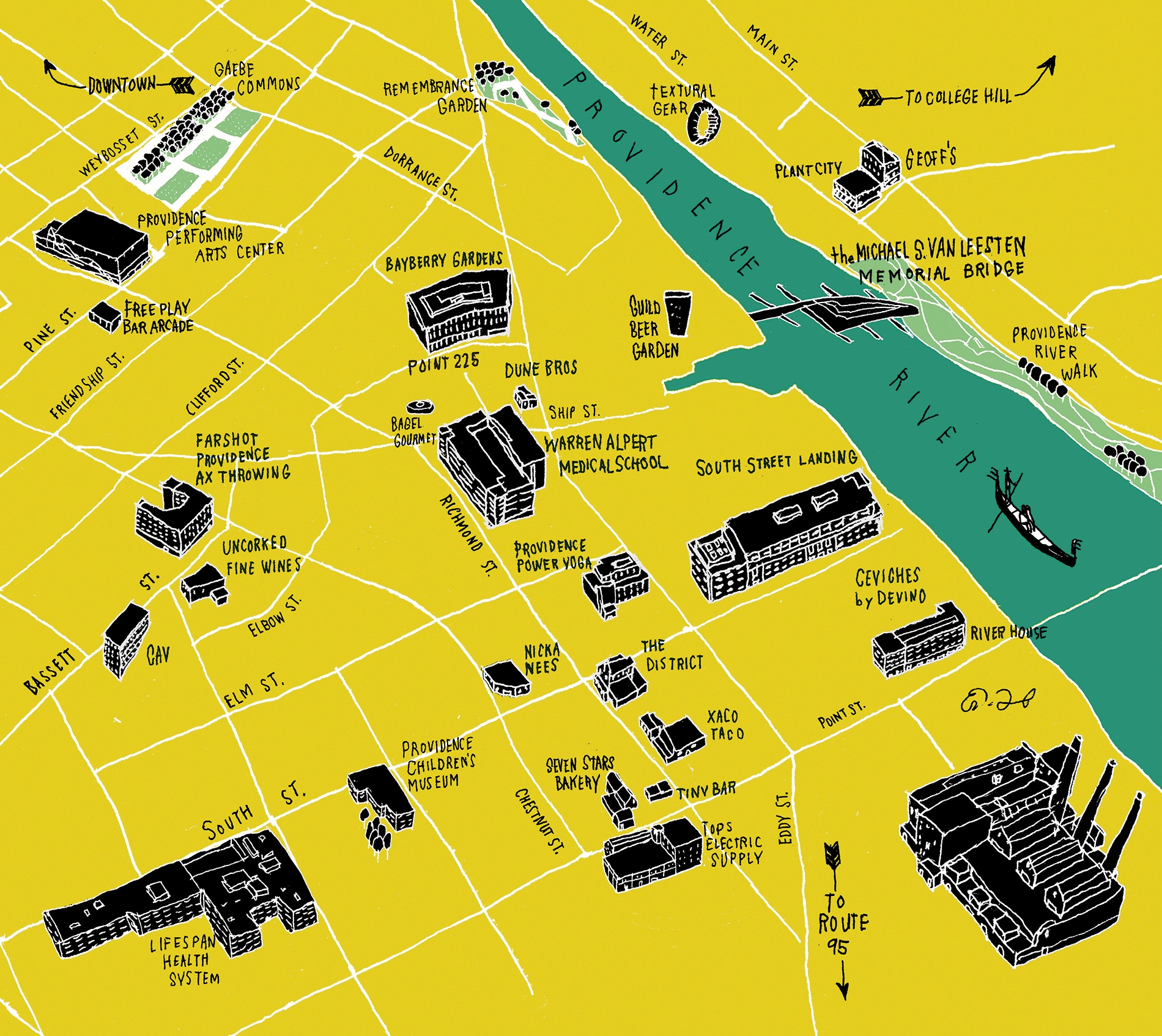 Illustrated map of the Jewelry District