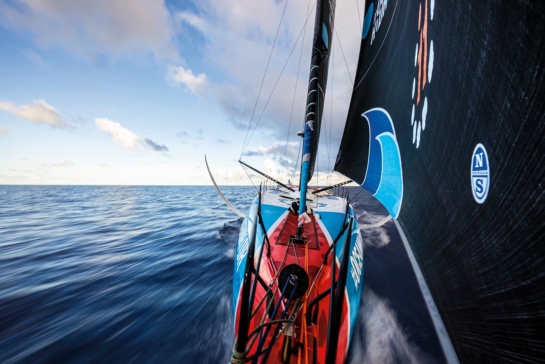 photo from the deck of the Mālama, heading into the wind