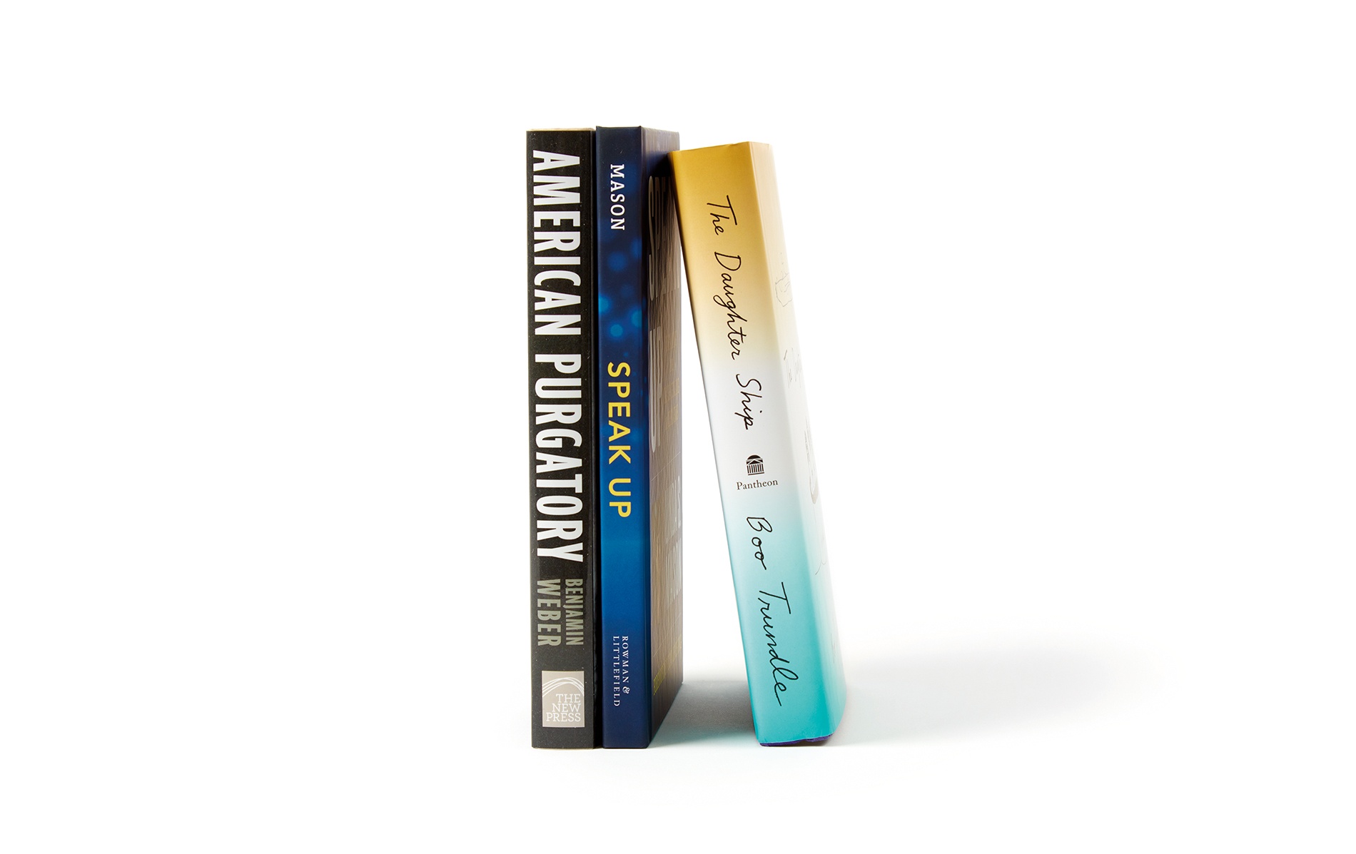 Image of books by Boo Trundle ’89, Benjamin Weber ’08 MAT, and Linda Mason ’64