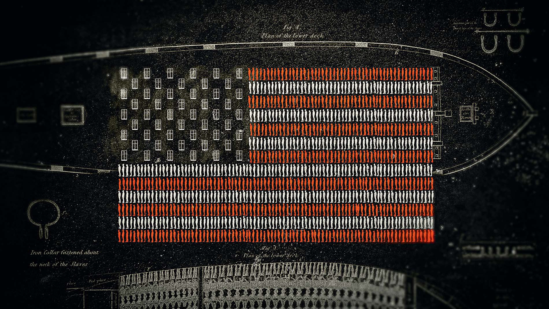 Illustration of of people and windows creating the American flag