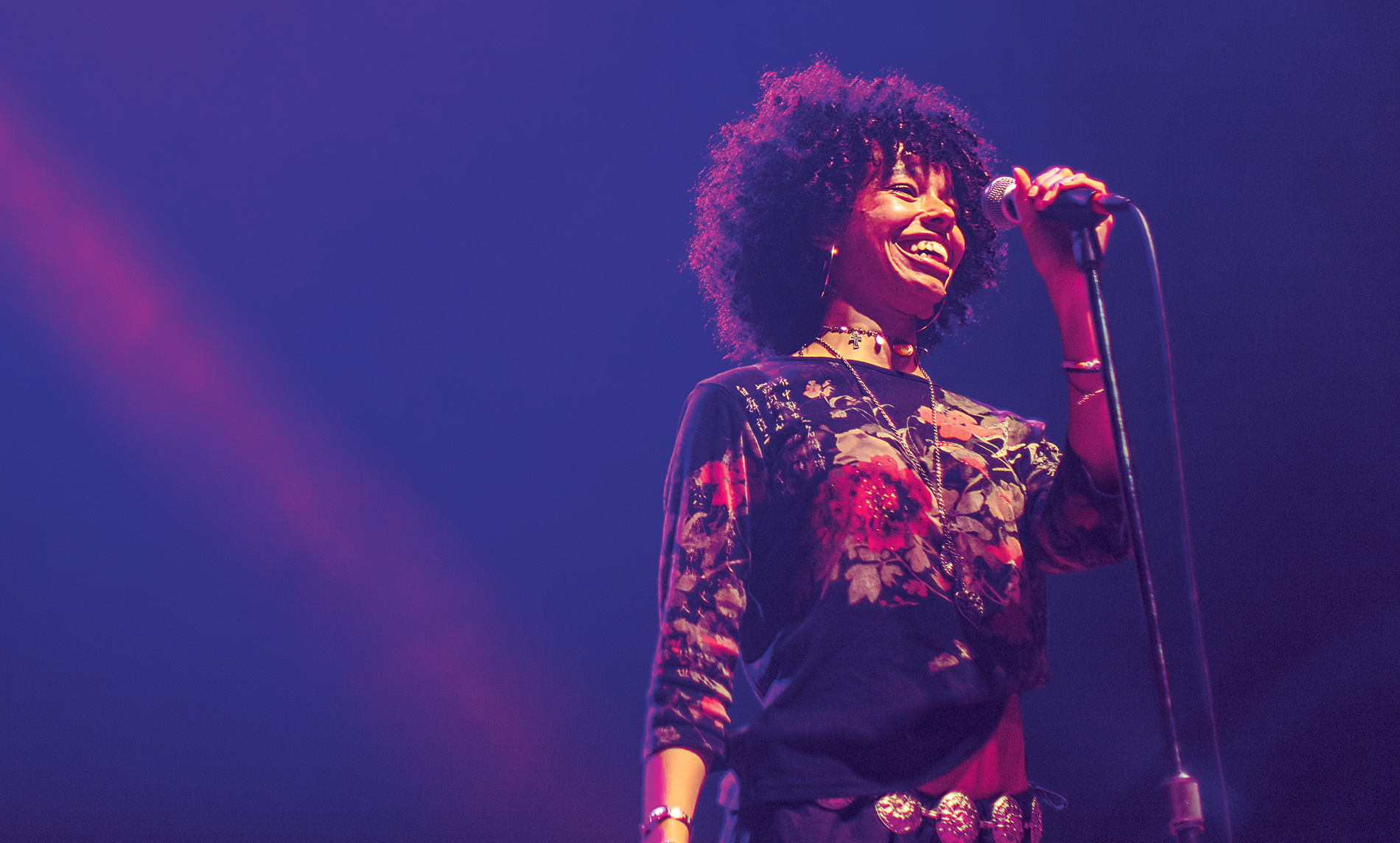 Musician on stage with microphone